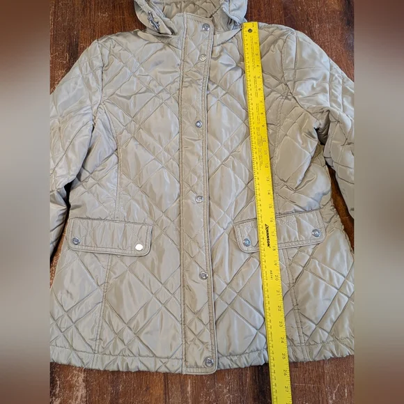 Lauren Ralph Lauren Quilted Jacket Black Label Hooded Coat Beige Classy Used L - Picture 5 of 12
